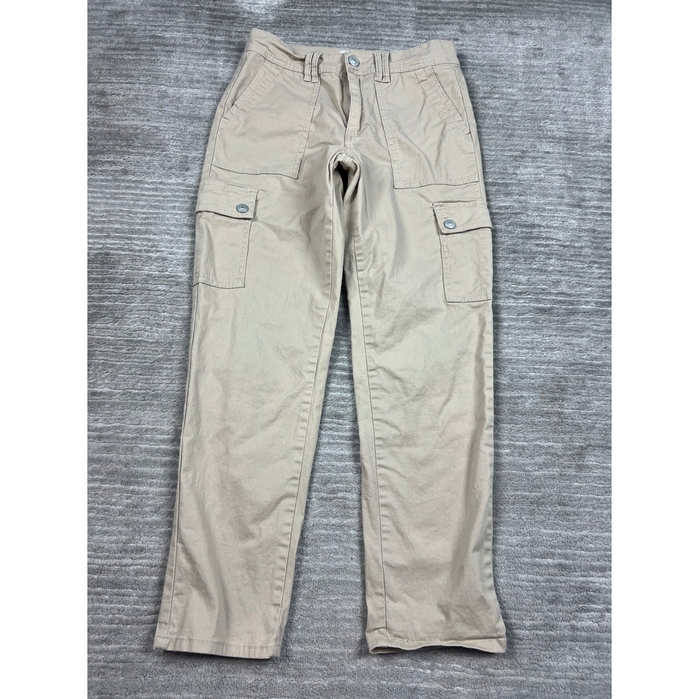 Curve Appeal Cargo Pants Womens 2/26 Tan Khaki Straight Leg Utility Stretch Mid